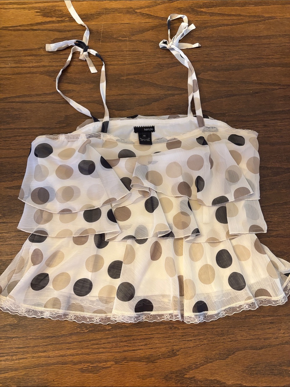 Y2K Kenzie White Polka Dot Ruffle Camisole with Neutral Dots